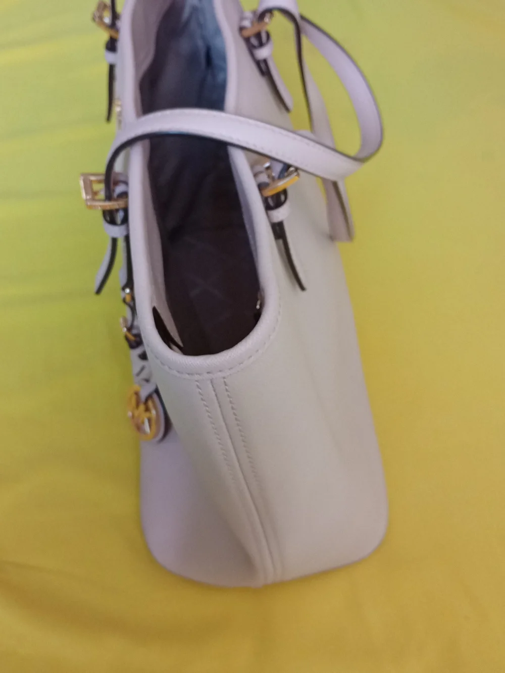 Michael Kors Cream Leather Tote with Gold Logo Charm